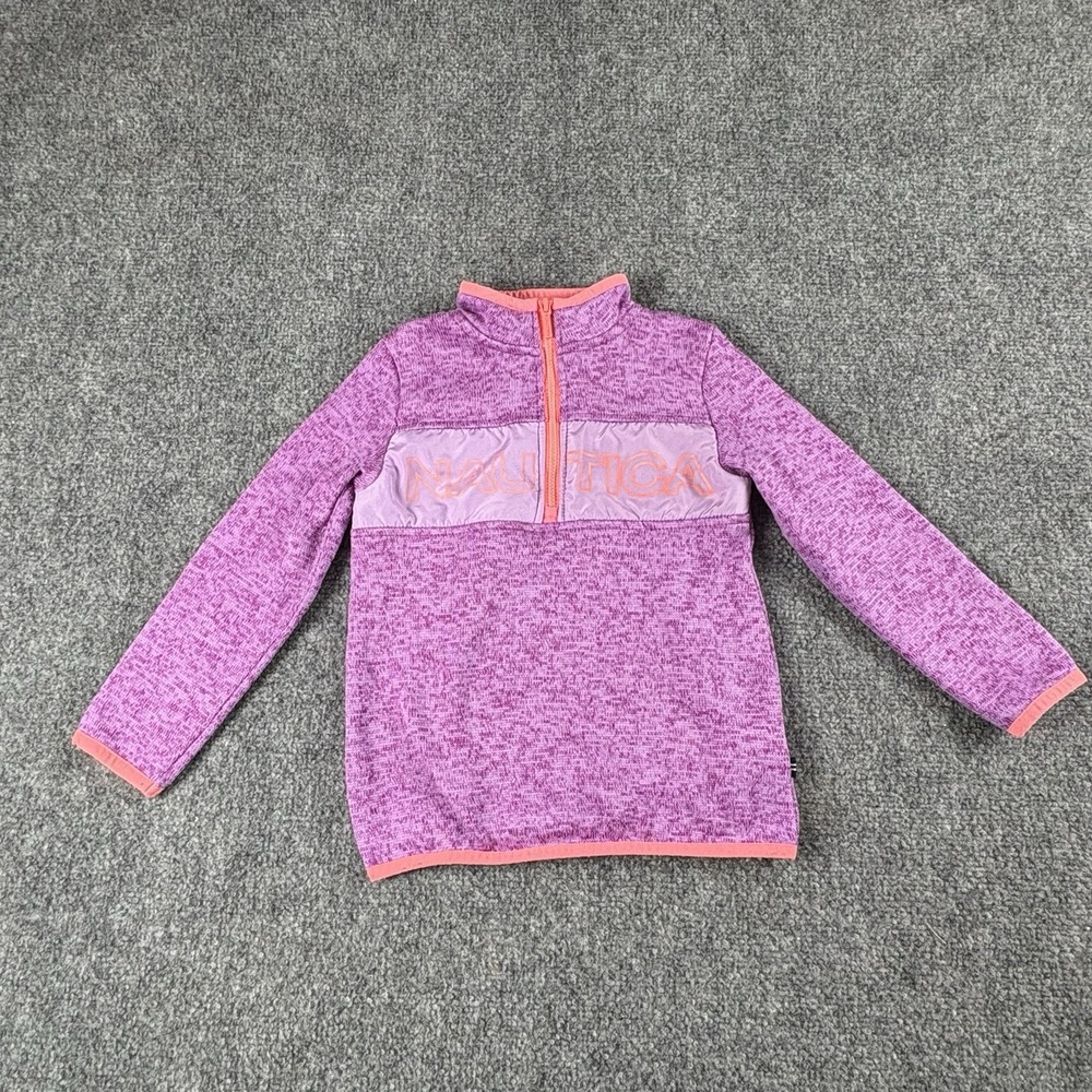 Nautica Pullover Fleece Girls 4T Purple 1/4 Zip Logo Sweater Cozy Outdoor Preppy